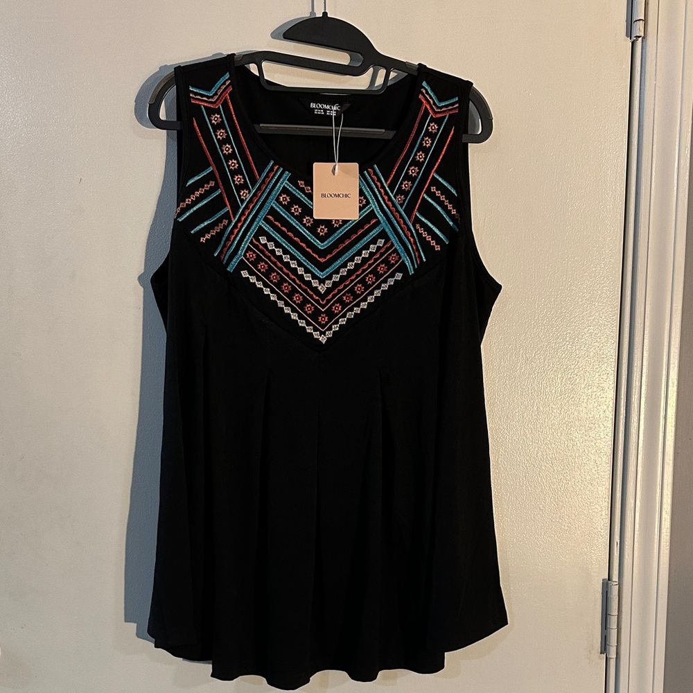BloomChic Black Top with Vibrant Embroidery